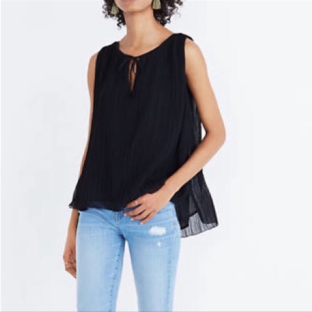Madewell Black Lined Pleated Tank Small NWT‎
